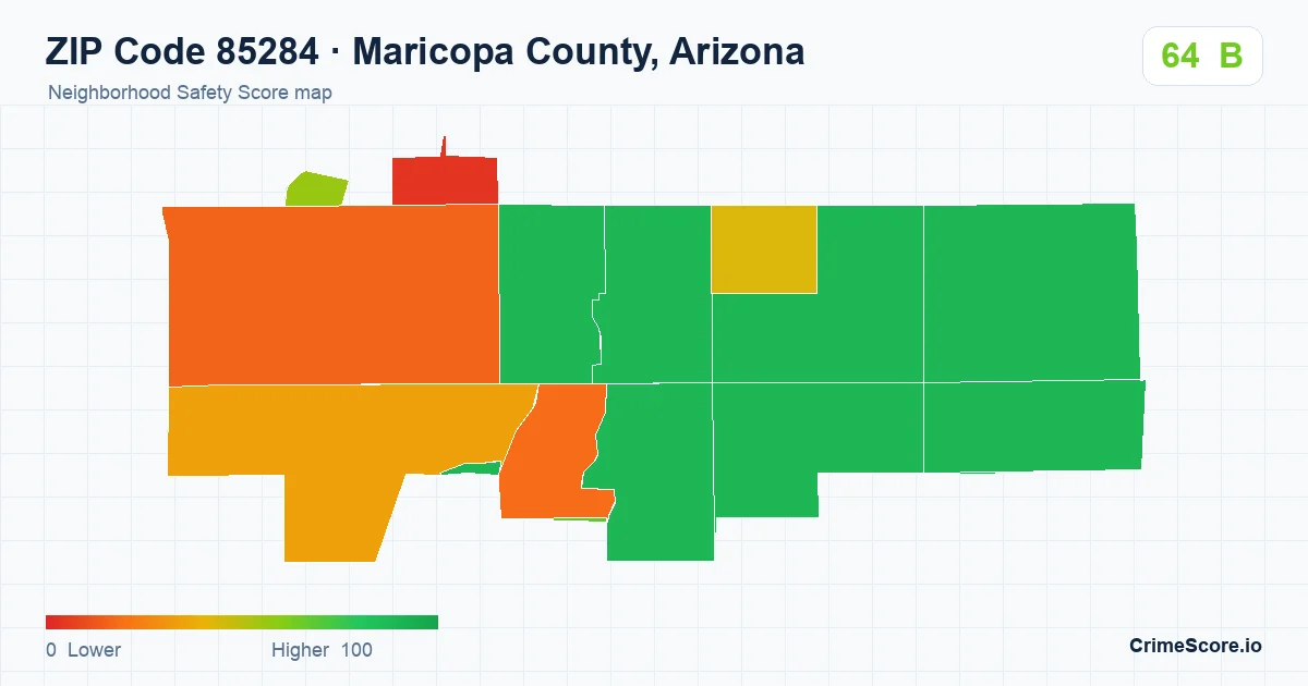 ZIP Code 85284 in Maricopa County, Arizona neighborhood Safety Score map