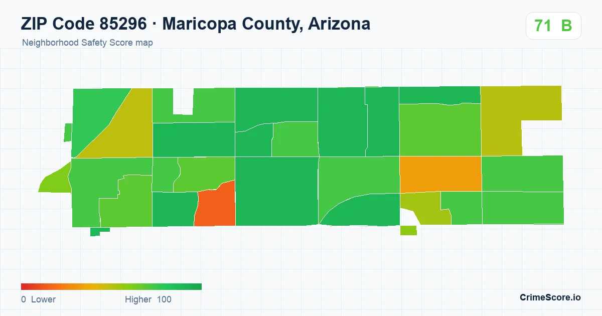 ZIP Code 85296 in Maricopa County, Arizona neighborhood Safety Score map