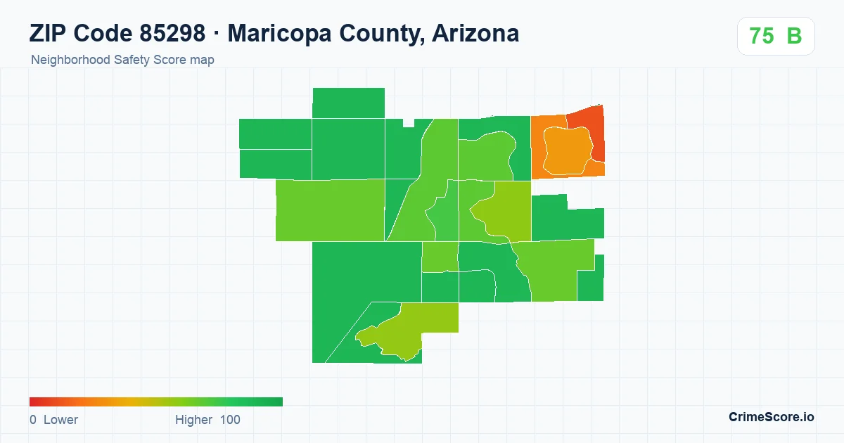 ZIP Code 85298 in Maricopa County, Arizona neighborhood Safety Score map