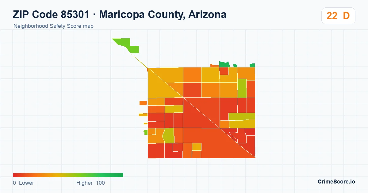 ZIP Code 85301 in Maricopa County, Arizona neighborhood Safety Score map