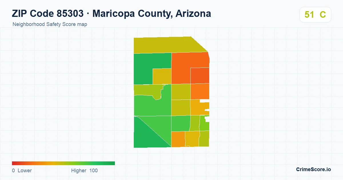ZIP Code 85303 in Maricopa County, Arizona neighborhood Safety Score map