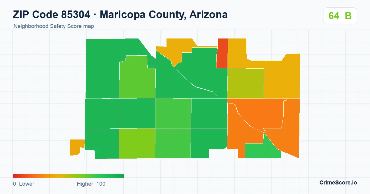 ZIP Code 85304 in Maricopa County, Arizona neighborhood Safety Score map