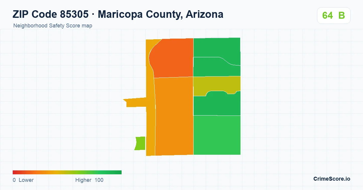 ZIP Code 85305 in Maricopa County, Arizona neighborhood Safety Score map
