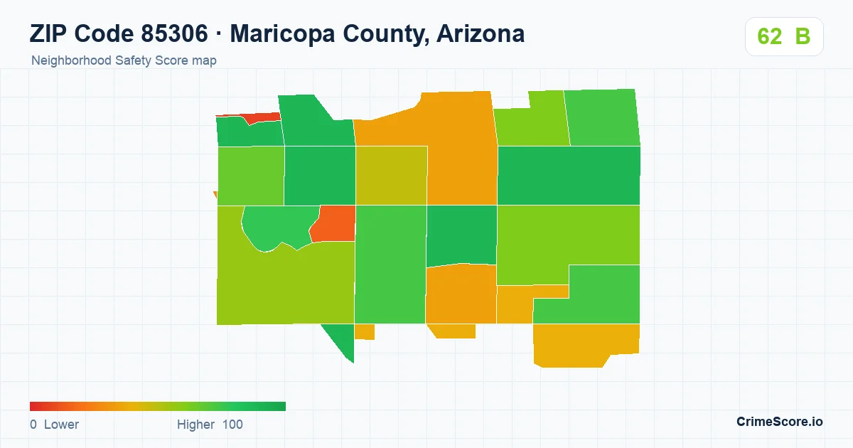 ZIP Code 85306 in Maricopa County, Arizona neighborhood Safety Score map