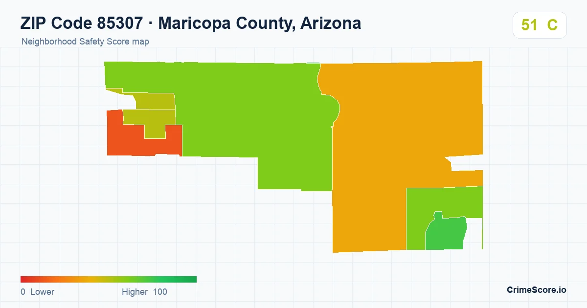 ZIP Code 85307 in Maricopa County, Arizona neighborhood Safety Score map