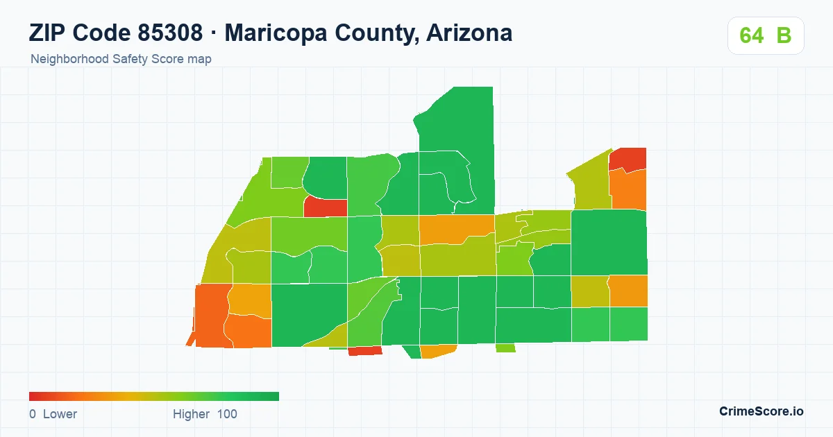 ZIP Code 85308 in Maricopa County, Arizona neighborhood Safety Score map