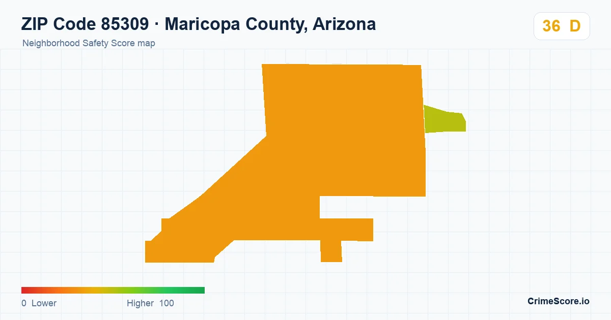 ZIP Code 85309 in Maricopa County, Arizona neighborhood Safety Score map