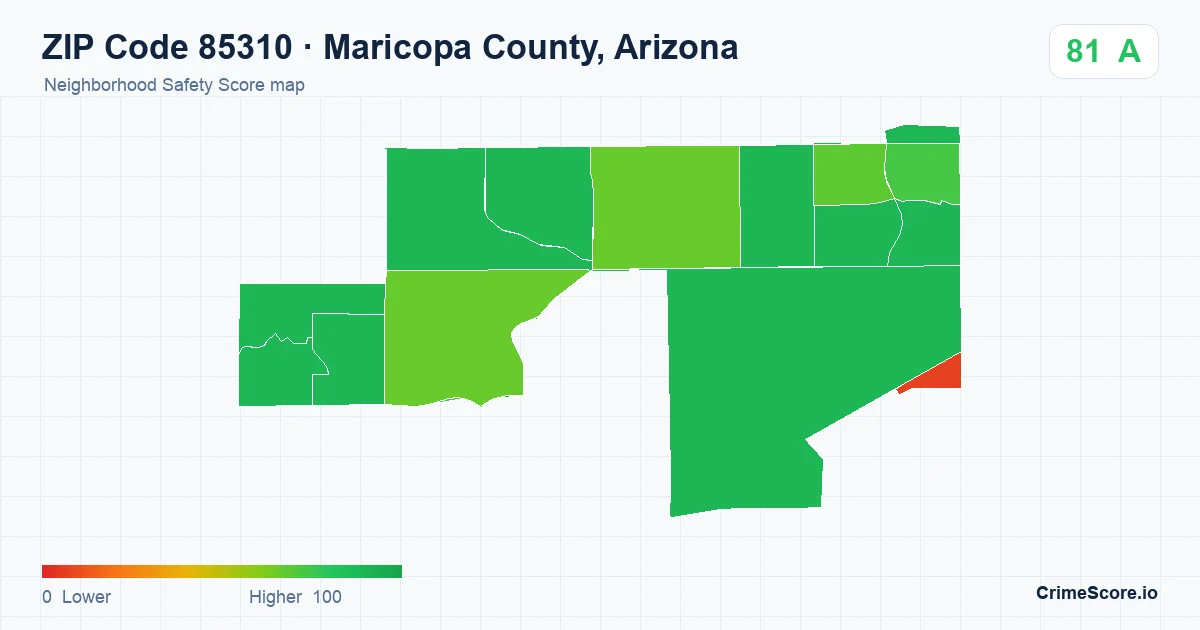 ZIP Code 85310 in Maricopa County, Arizona neighborhood Safety Score map