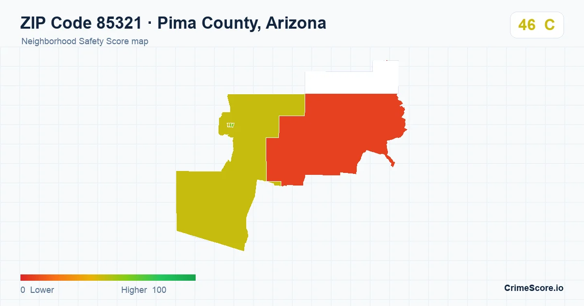 ZIP Code 85321 in Pima County, Arizona neighborhood Safety Score map
