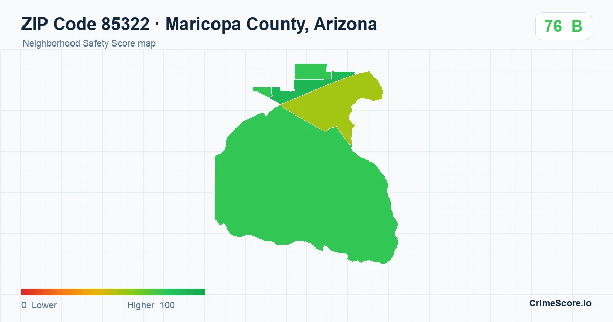 ZIP Code 85322 in Maricopa County, Arizona neighborhood Safety Score map