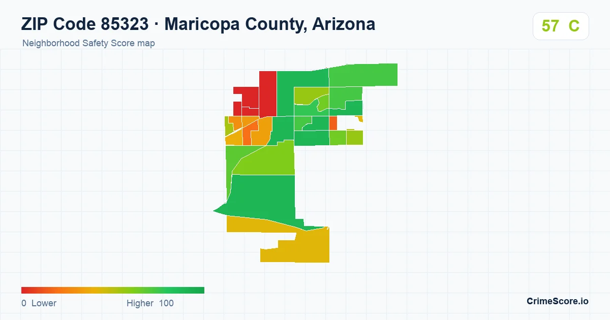 ZIP Code 85323 in Maricopa County, Arizona neighborhood Safety Score map