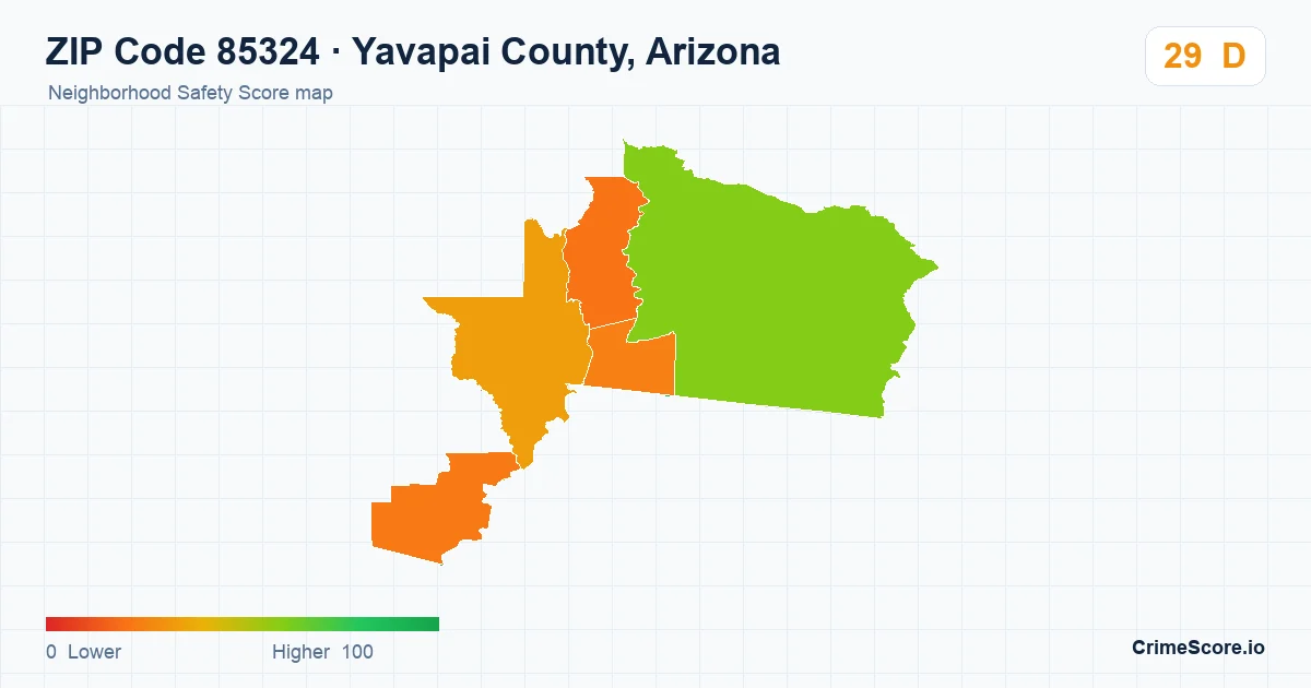 ZIP Code 85324 in Yavapai County, Arizona neighborhood Safety Score map