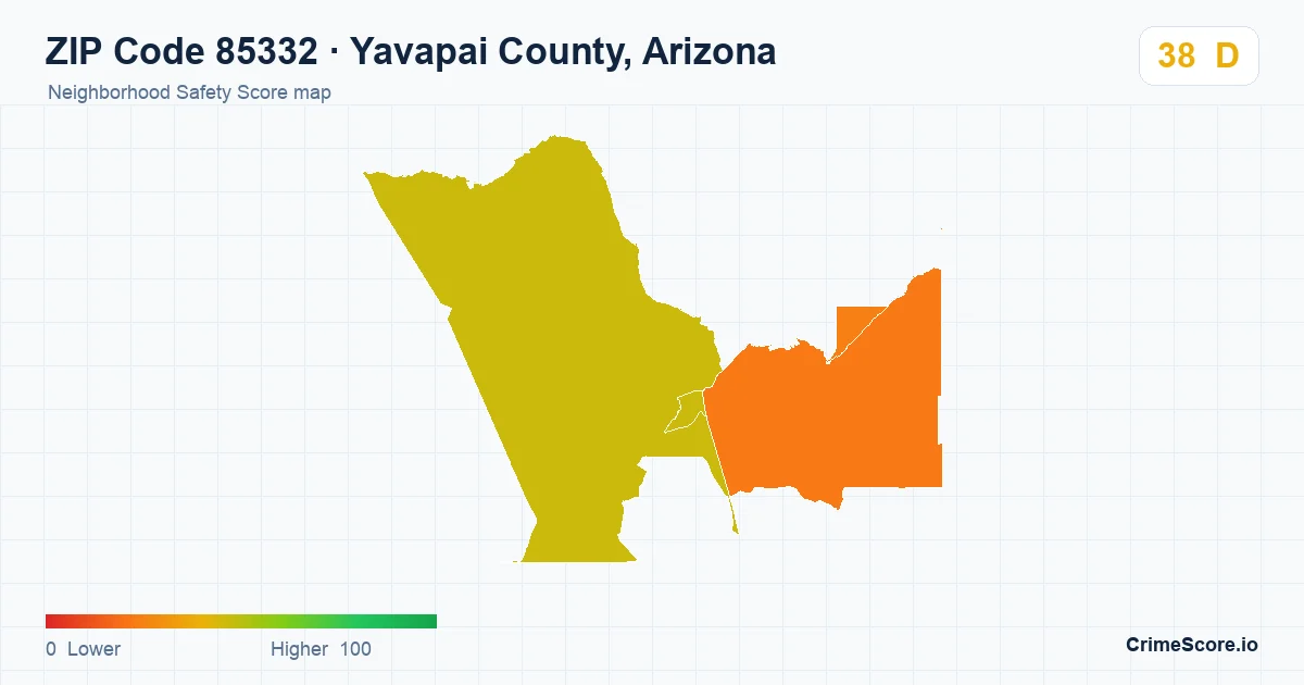 ZIP Code 85332 in Yavapai County, Arizona neighborhood Safety Score map