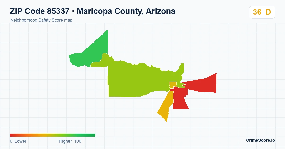 ZIP Code 85337 in Maricopa County, Arizona neighborhood Safety Score map