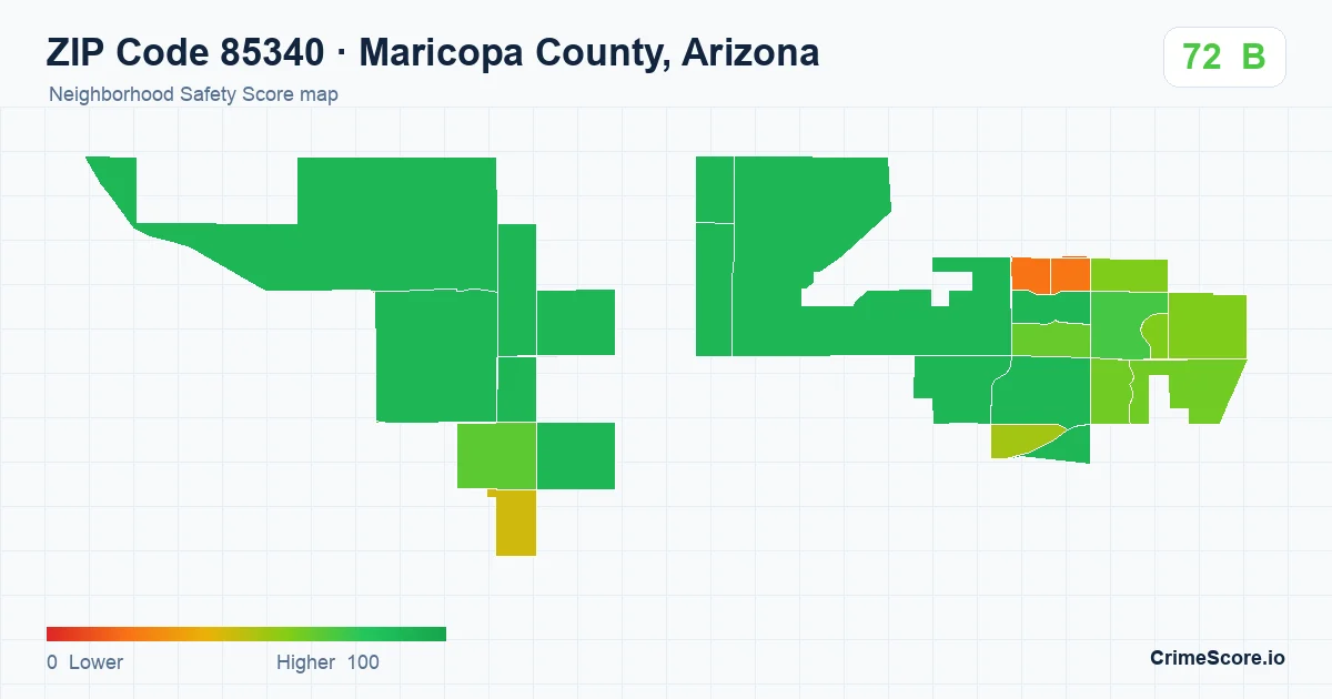 ZIP Code 85340 in Maricopa County, Arizona neighborhood Safety Score map
