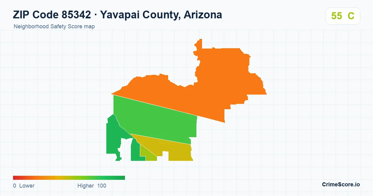 ZIP Code 85342 in Yavapai County, Arizona neighborhood Safety Score map