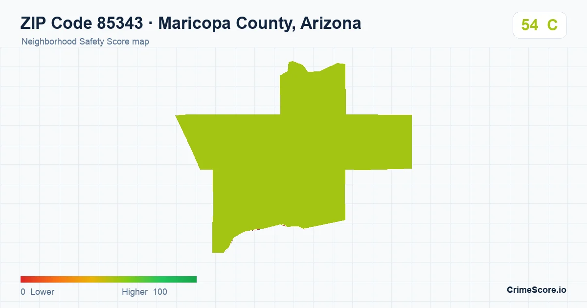 ZIP Code 85343 in Maricopa County, Arizona neighborhood Safety Score map