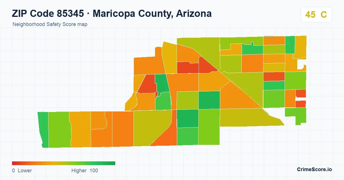 ZIP Code 85345 in Maricopa County, Arizona neighborhood Safety Score map