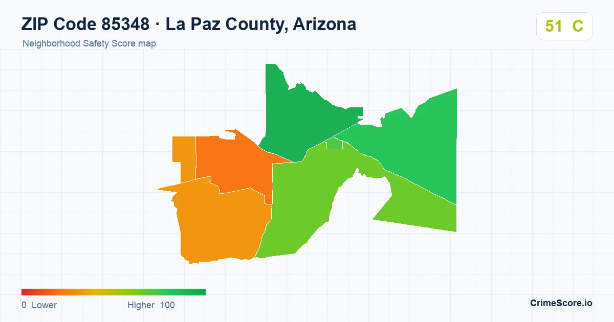 ZIP Code 85348 in La Paz County, Arizona neighborhood Safety Score map