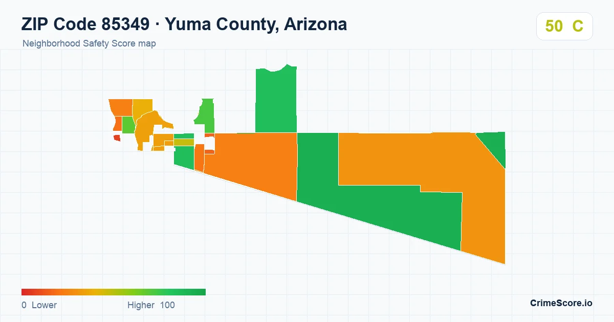 ZIP Code 85349 in Yuma County, Arizona neighborhood Safety Score map