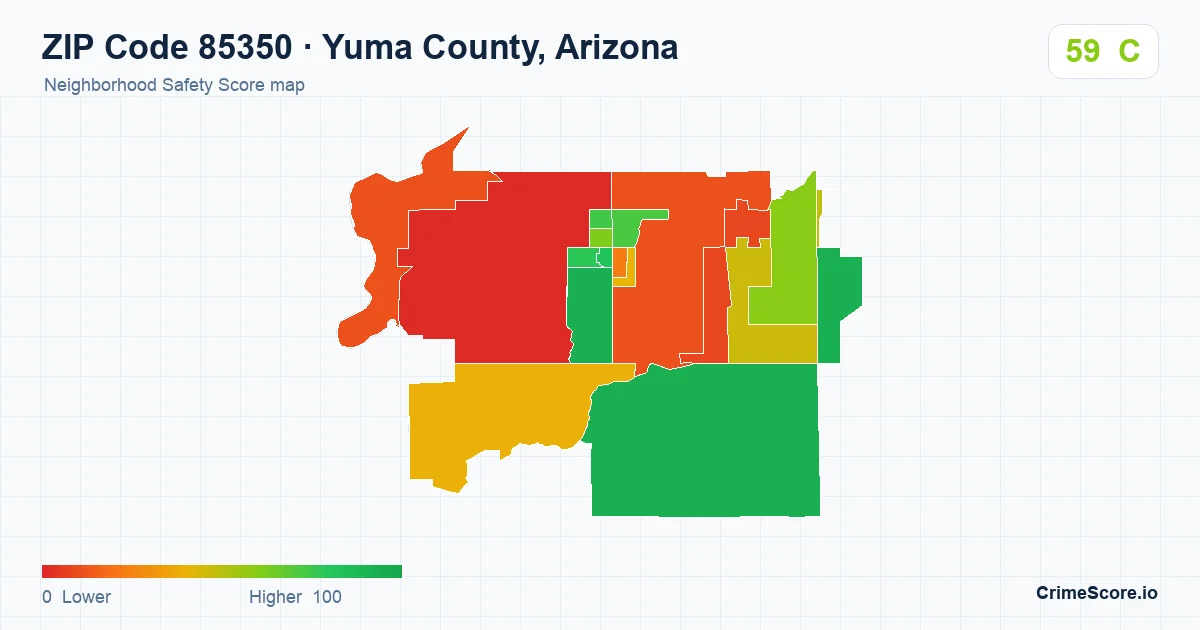 ZIP Code 85350 in Yuma County, Arizona neighborhood Safety Score map