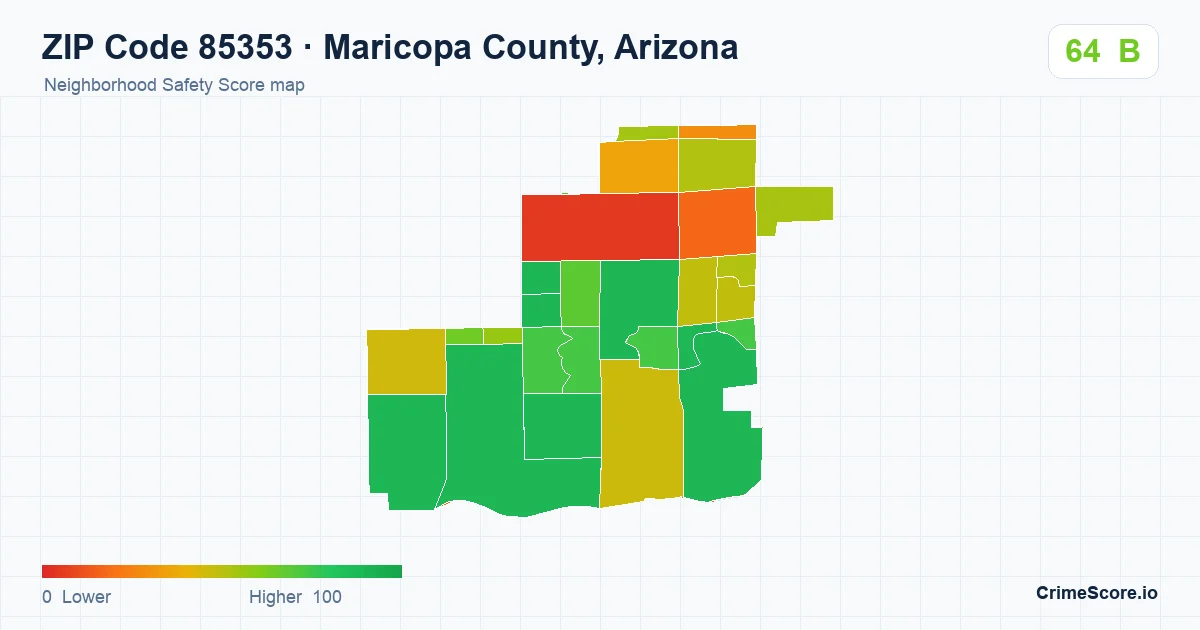 ZIP Code 85353 in Maricopa County, Arizona neighborhood Safety Score map