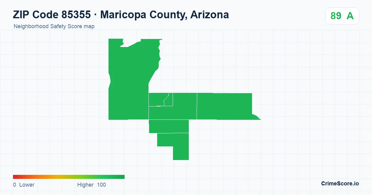 ZIP Code 85355 in Maricopa County, Arizona neighborhood Safety Score map