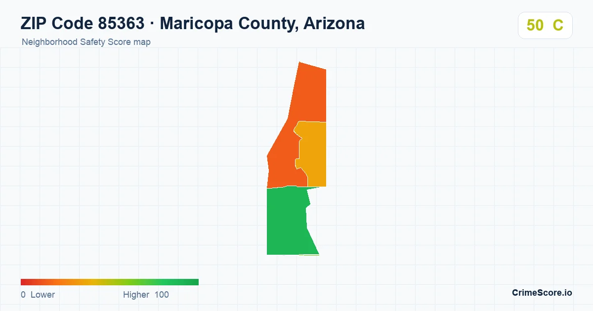 ZIP Code 85363 in Maricopa County, Arizona neighborhood Safety Score map