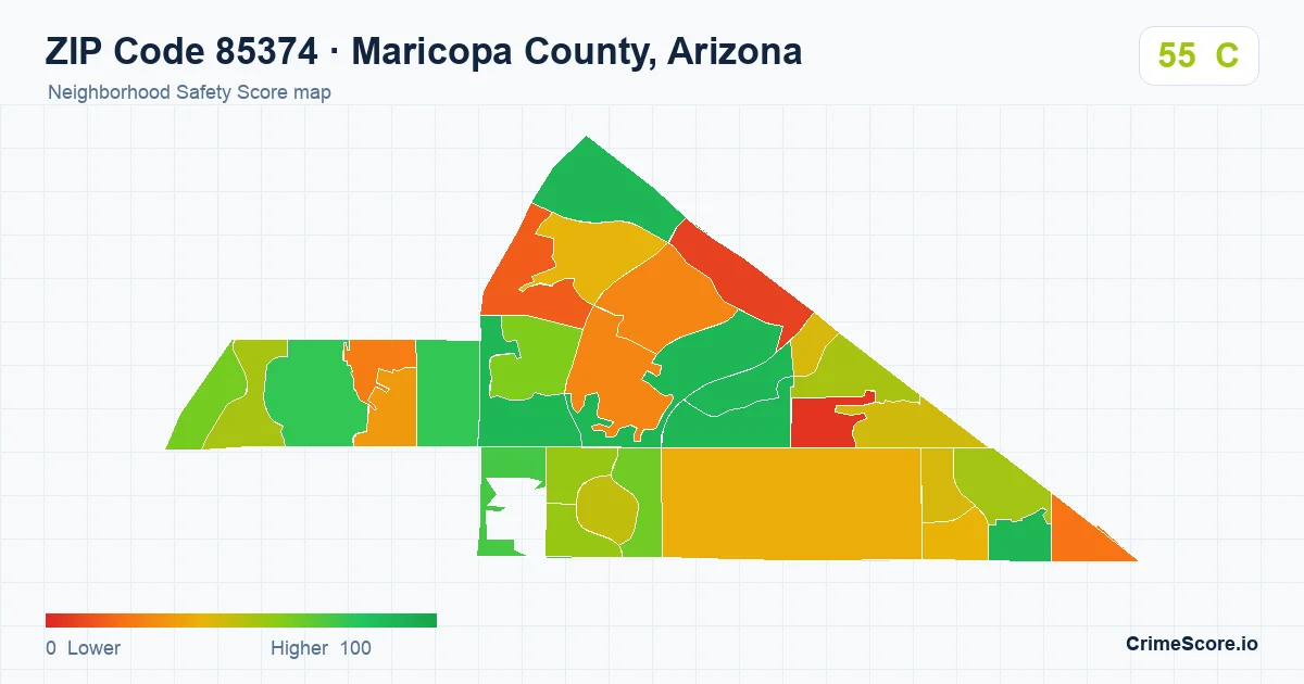 ZIP Code 85374 in Maricopa County, Arizona neighborhood Safety Score map