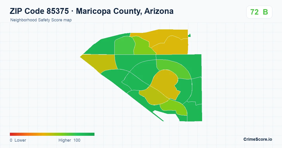 ZIP Code 85375 in Maricopa County, Arizona neighborhood Safety Score map