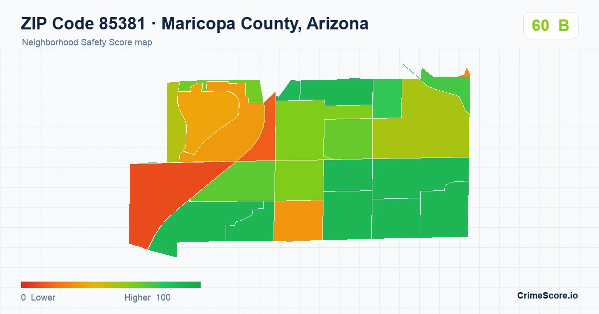 ZIP Code 85381 in Maricopa County, Arizona neighborhood Safety Score map