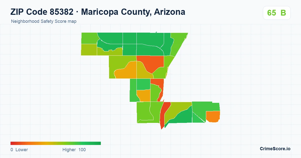 ZIP Code 85382 in Maricopa County, Arizona neighborhood Safety Score map