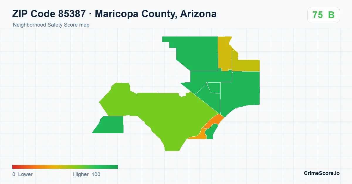ZIP Code 85387 in Maricopa County, Arizona neighborhood Safety Score map