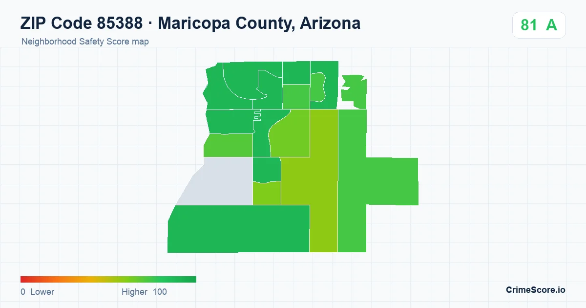 ZIP Code 85388 in Maricopa County, Arizona neighborhood Safety Score map