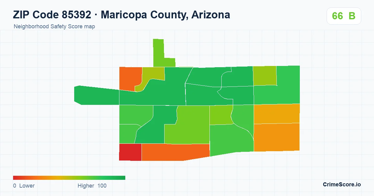 ZIP Code 85392 in Maricopa County, Arizona neighborhood Safety Score map