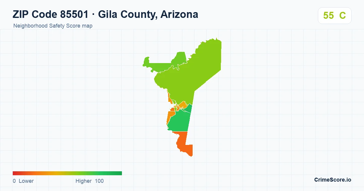 ZIP Code 85501 in Gila County, Arizona neighborhood Safety Score map