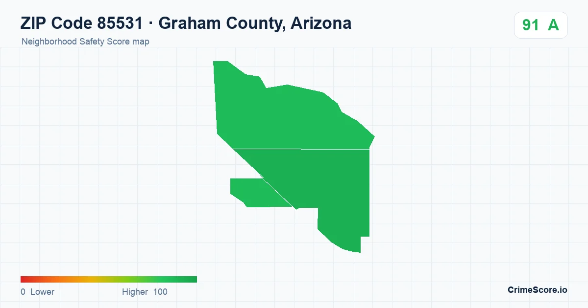 ZIP Code 85531 in Graham County, Arizona neighborhood Safety Score map