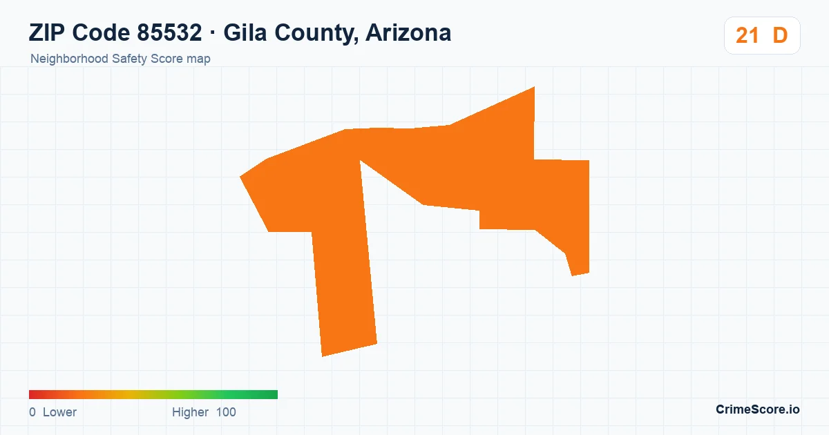 ZIP Code 85532 in Gila County, Arizona neighborhood Safety Score map