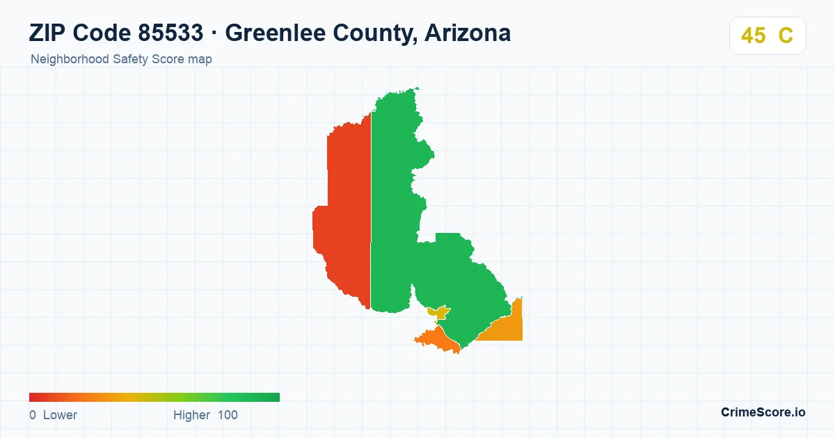 ZIP Code 85533 in Greenlee County, Arizona neighborhood Safety Score map