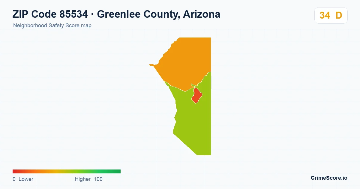 ZIP Code 85534 in Greenlee County, Arizona neighborhood Safety Score map