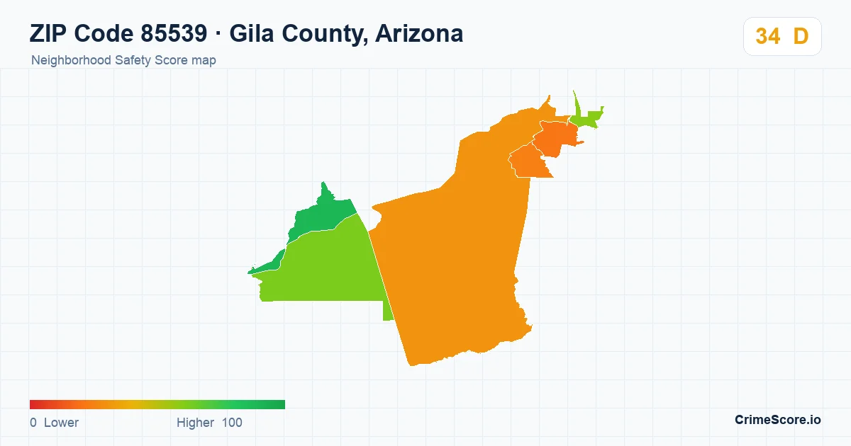 ZIP Code 85539 in Gila County, Arizona neighborhood Safety Score map
