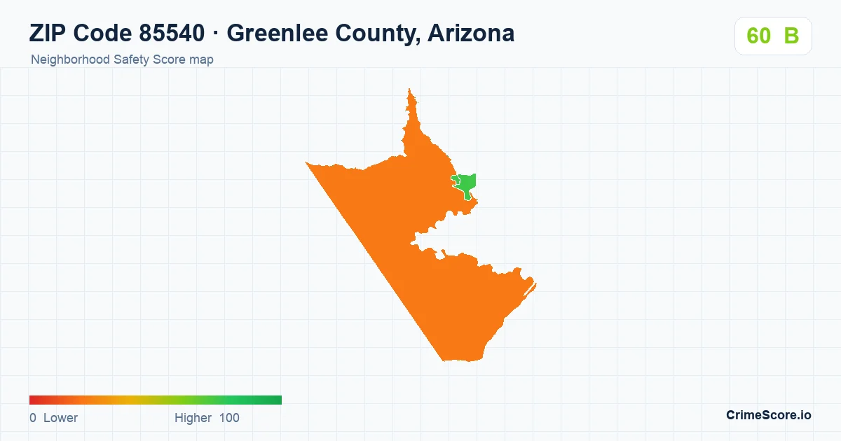 ZIP Code 85540 in Greenlee County, Arizona neighborhood Safety Score map