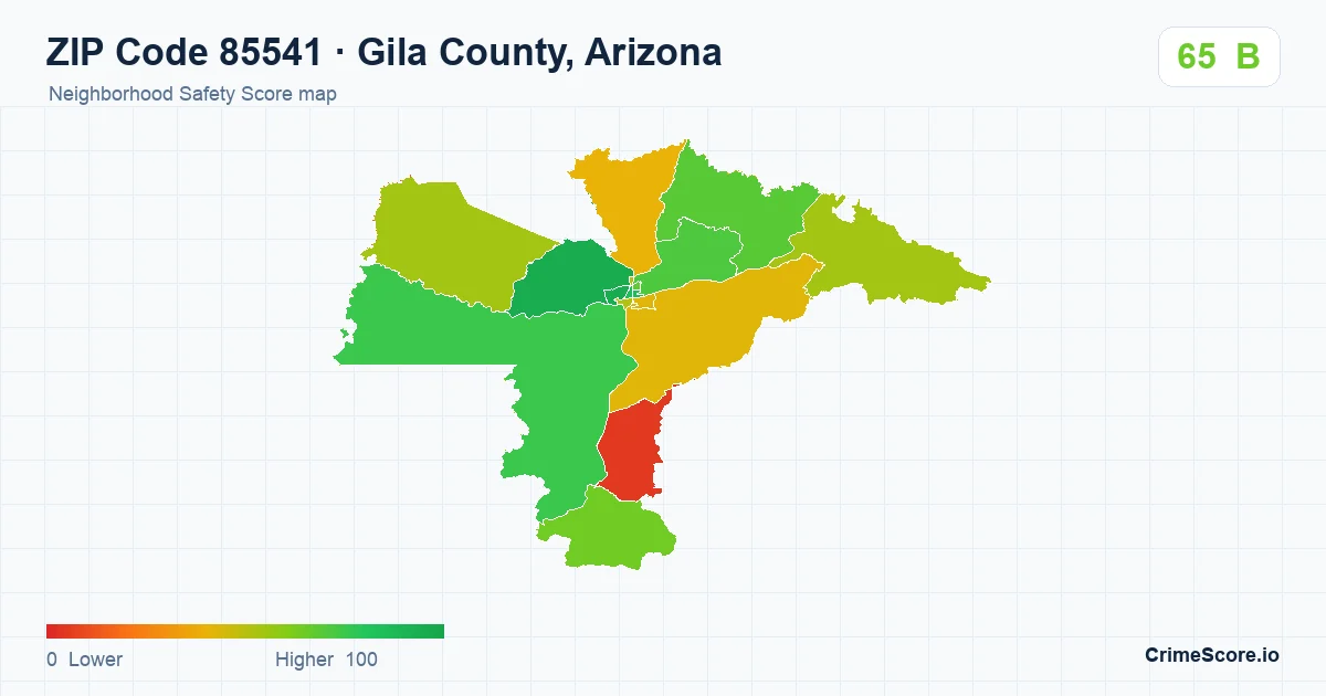 ZIP Code 85541 in Gila County, Arizona neighborhood Safety Score map