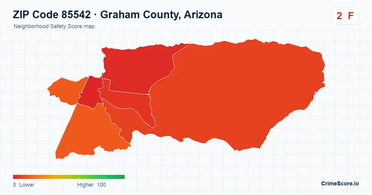 ZIP Code 85542 in Graham County, Arizona neighborhood Safety Score map