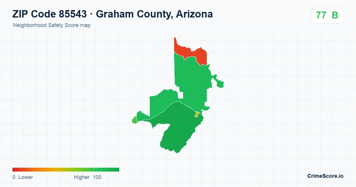 ZIP Code 85543 in Graham County, Arizona neighborhood Safety Score map
