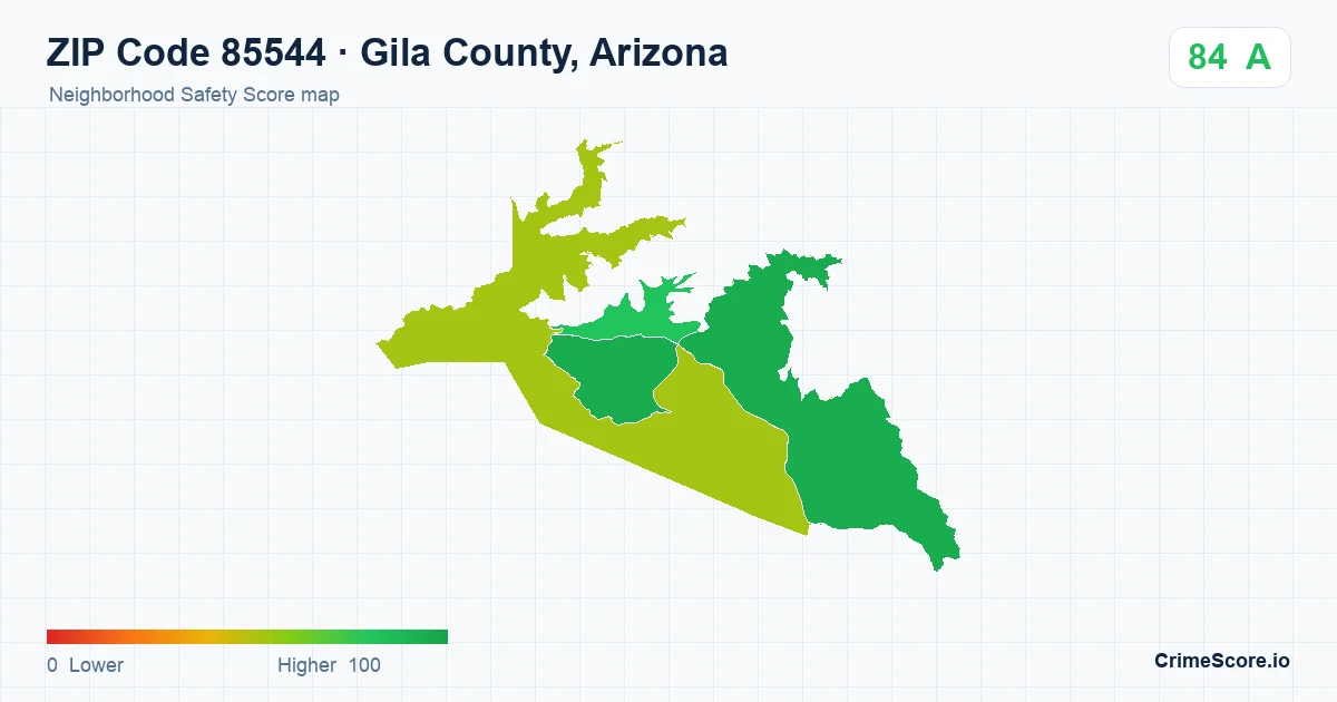 ZIP Code 85544 in Gila County, Arizona neighborhood Safety Score map