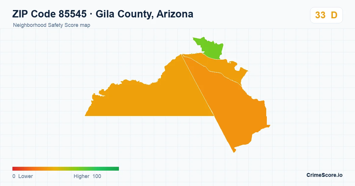ZIP Code 85545 in Gila County, Arizona neighborhood Safety Score map