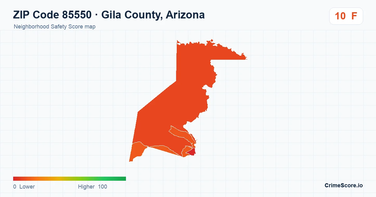ZIP Code 85550 in Gila County, Arizona neighborhood Safety Score map