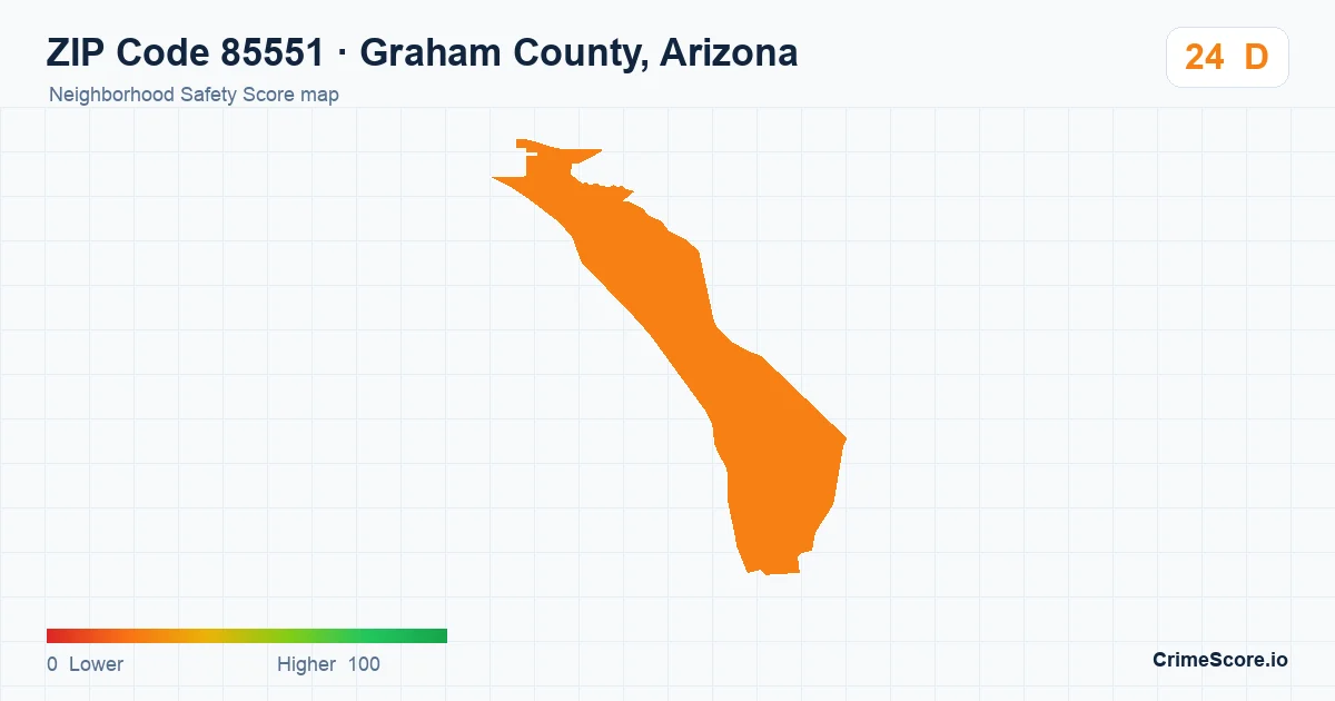 ZIP Code 85551 in Graham County, Arizona neighborhood Safety Score map