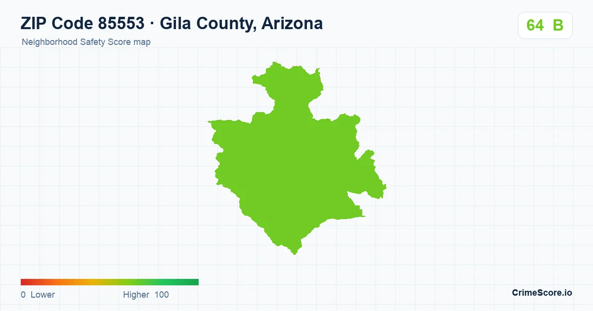 ZIP Code 85553 in Gila County, Arizona neighborhood Safety Score map